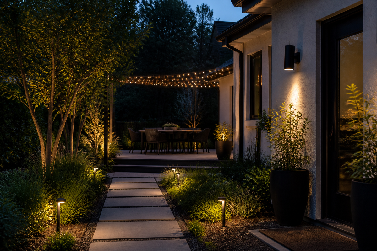 AfterDusk Complete Exterior Kit — path, wall, and micro LED patio lights