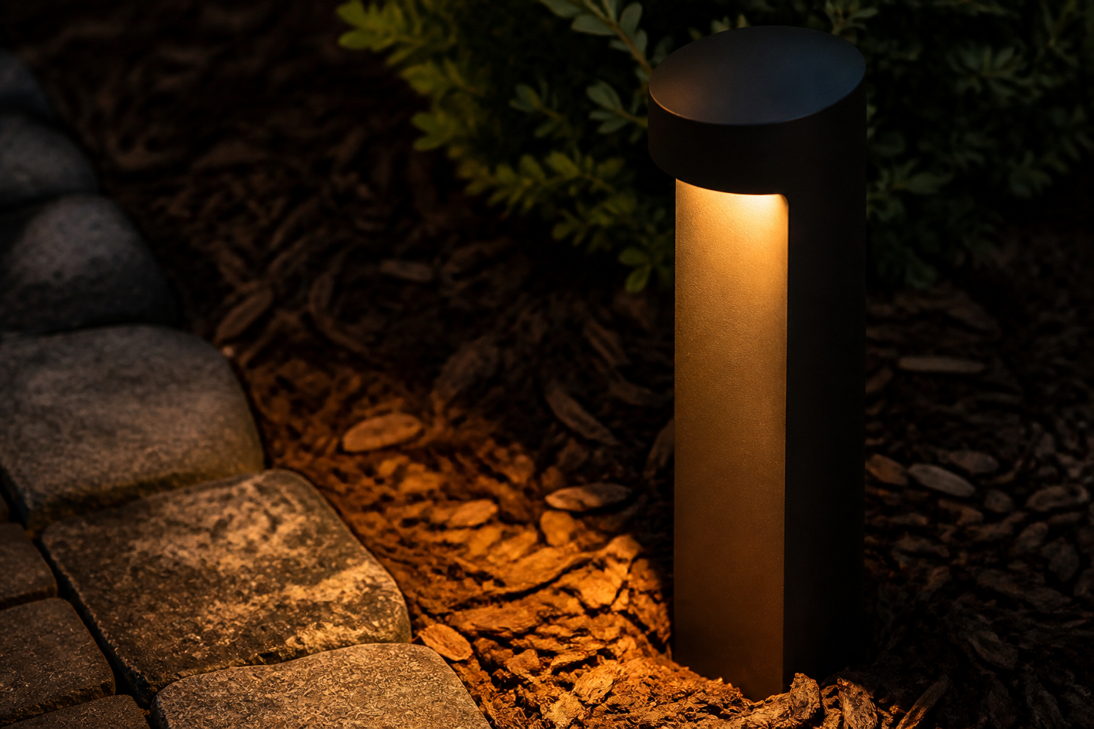 Warm path light detail at dusk